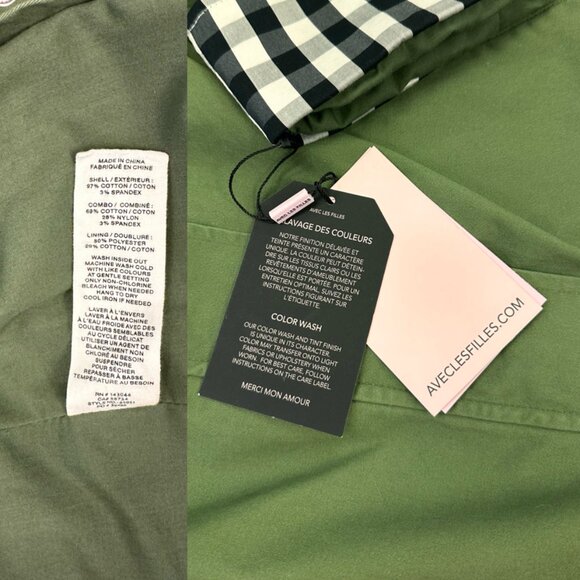 Avec Les Filles Cotton-Blend Gingham Trim Cape Jacket (Olive Green) - Picture 15 of 16